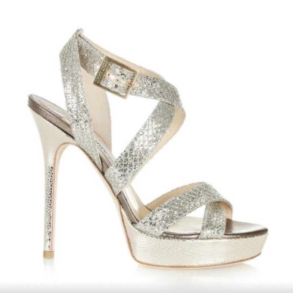 Jimmy Choo Glittering Silver Platform Heels